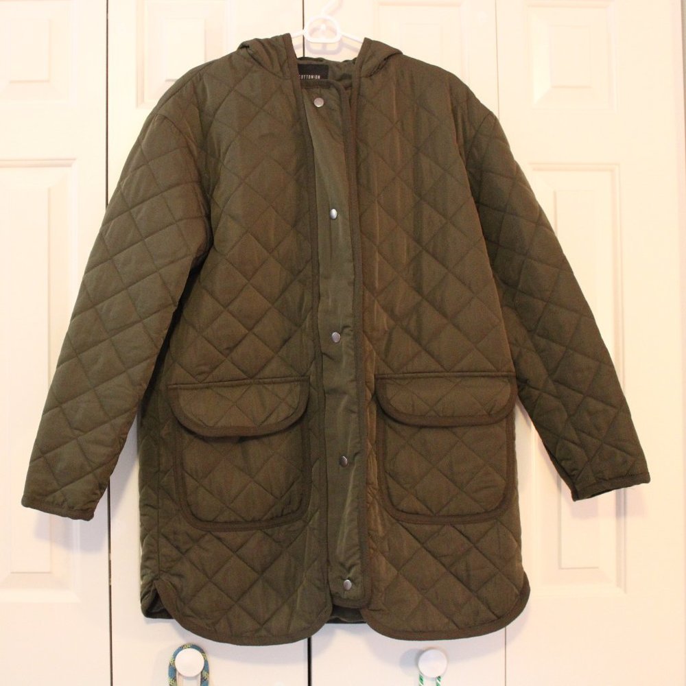 Cotton: On Long, Hooded, Green winter jacket